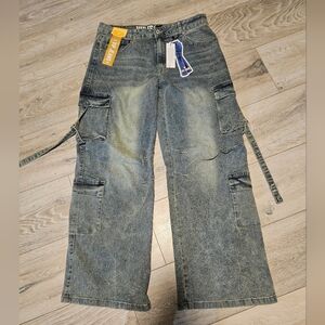 NWT VIP Jeans Mineral Wash Utility Cargo Jeans Juniors 13/31